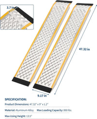 Garvee Aluminum Lawn Mower Ramps 47"x9" Anti-Slip Punch Plate 880 lbs Capacity Lightweight Durable Shed Access