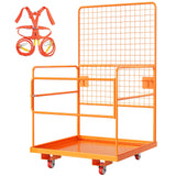 Garvee 45" x 43" Forklift Safety Cage, Garvee Max. 2200 LBS Heavy Duty Steel Forklift Man Basket, Foldable Forklift Work Platform with Guardrails, Safety Harness, Wheels, Perfect for Aerial Work - Orange
