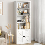 Garvee Industrial Bookshelf with Doors, 71.4in Tall Farmhouse Bookcases with Depth Display Storage Shelves, Wooden 6 Shelf Bookshelvels for Bedroom, Home Office, White - White