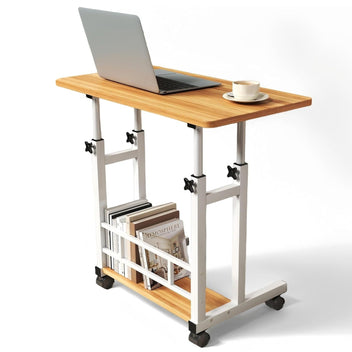 Garvee Adjustable Height Mobile Computer Desk for Small Space, Portable Rolling Writing Table with Wheels Lockable Casters, Corner Home Office Study Work Standing Desk for Bedrooms, Natural