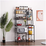 Garvee Kitchen Bakers Rack with Power Outlet, 6-Tier Microwave Stand, Coffee Bar Table, Wire Basket, MDF & Metal, Rustic Brown, for Spices, Pots, Pans, Living Room