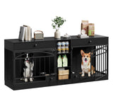 Garvee Dog Crate Furniture for 2 Dogs, 78.7" Large Dog Kennel Indoor with 2 Storage Drawers, 3 Shelves and Feeding Bowls, Double Dog Crate TV Stand for Small and Medium Dogs, Black - Black