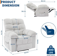 Garvee Recliner Chair with Massage and Heat, Single Sofa Wide Recliner Chair, Heat Ergonomic Overstuffed Breathable Fabric Reclining Chair with 2 Side Pockets, Remote Control, Living Room, White