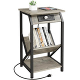 Garvee Grey End Table with Charging Station + USB Ports & Outlets + Sturdy MDF & Metal + Adjustable Feet + Living Room & Bedroom - Gray