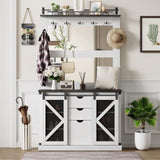 Garvee Hall Tree,Coat Rack With Shoe Cubbies & 7 Coat Hooks,and 3 Drawers for Hallway,Mudroom Bench With Shoe Storage Bench,Entryway Furniture,White - White