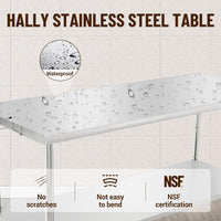 Garvee 72"L x 30"W x 35"H Stainless Steel Food Prep Table Heavy Duty Metal Kitchen Work Table with Removable Trash Rack, Utility Table with Adjustable Under Shelf for Commercial Kitchen Restaurant