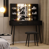 Garvee Makeup Vanity Desk with Mirror & Lights, Vanity Desk with Power Outlet, Large Makeup Table with Stool & 2 Drawers & 4 Shelves - Black