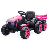 Garvee Ride - P Series: 12V Kids Ride On Tractor with Trailer, LED Lights for Boy Girl - Pink - Pink