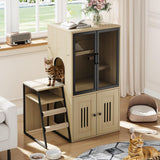 Garvee Cat Litter Box Enclosure With Doors, Double Cat House, Storage Space, Ladder, Burlywood, 22.6"L x 17.7"W x 10.9"H - Burlywood