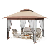 Garvee 12x12 FT Canopy Tent, Pop Up Gazebo With Mosquito Netting, Adjustable Height Outdoor Gazebo With Wheeled Carry Bag for Backyard, Garden, Patio -All-Weather UV/Waterproof Shelter - Khaki