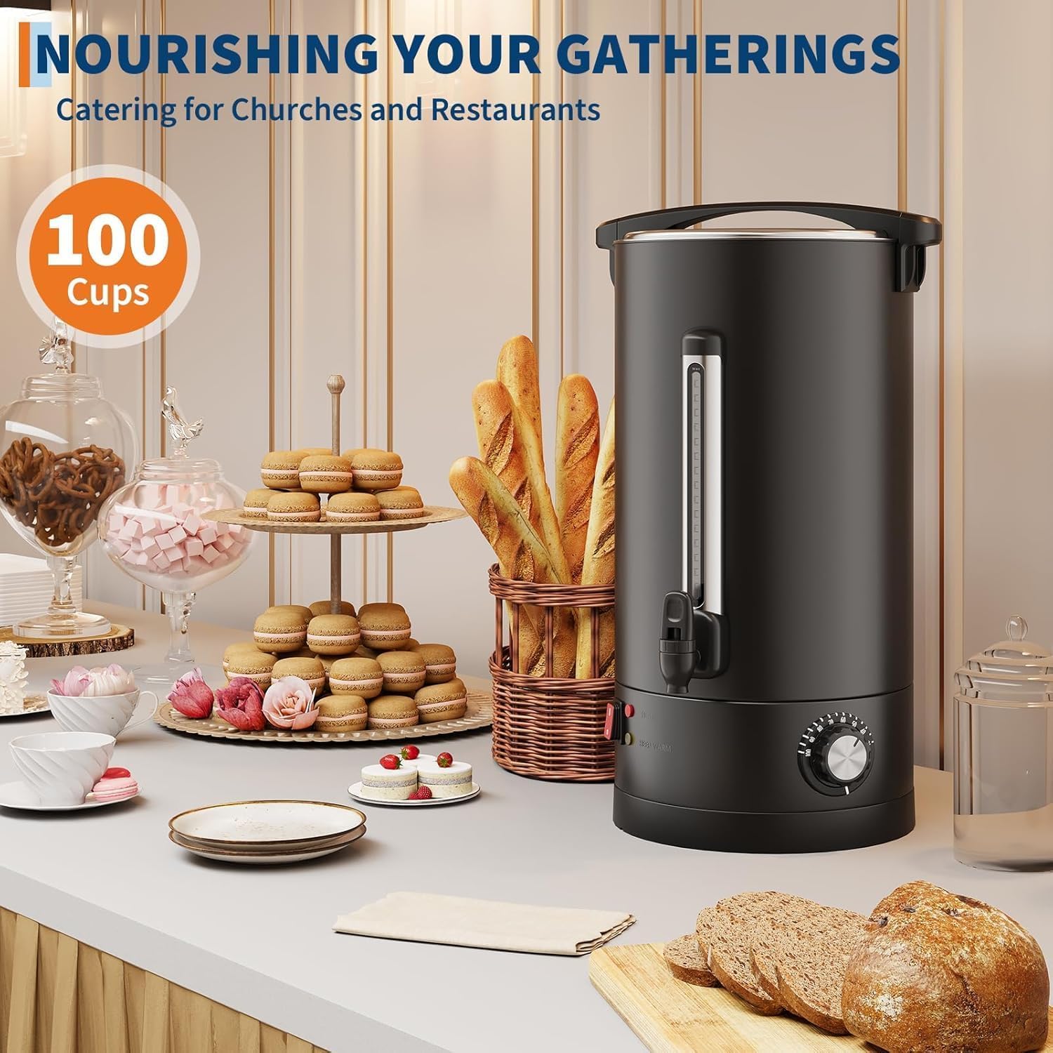 Garvee Double Wall Commercial Coffee Urn – 12L Stainless Steel Large Capacity Hot Water & Coffee Dispenser, Fast Heating Percolator – For Catering, Buffet, Event, Party, Office – Specification: 12L