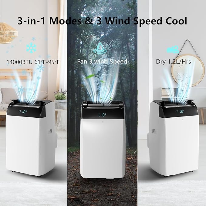 Garvee 12000 BTU 3-in-1 Portable AC Unit | Cools 550 sq.ft with Fast Auto Cooling | Quiet Air Conditioner with Dehumidifier for Bedroom & Living Room - White