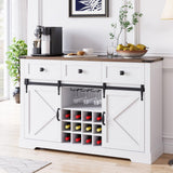 Garvee Farmhouse Buffet Cabinet, Coffee Bar Cabinet with Sliding Barn Door, 54" Wine Cabinet with 3 Drawers, Storage Cabinet for Kitchen, Dining Room, White - White