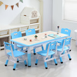 Garvee Kids 7 in 1 Table & Chairs Set in Ergonomic Design, Height Adjustable, Max 300lbs for Home & Classroom Use, Blue - Blue