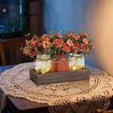 Garvee Farmhouse 3PCS Centerpiece Table Decorations with Roses Artificial Flowers Mason Jars and Wood Tray for Dining Coffee Table, Orange - Orange