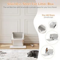 Garvee Stainless Steel Litter Box, Large Open Cat Litter Box for Big Cats, Metal Cat Box with High Sided Enclosure & Scoop Litter Mat, Odor Free, Anti-Leakage, 12"H
