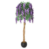 Garvee 5 Feet Artificial Purple Bean Flower Tree With Cement Pot For Home Décor, Living Room, Office, Wedding, Purple Red - Purple 5Ft