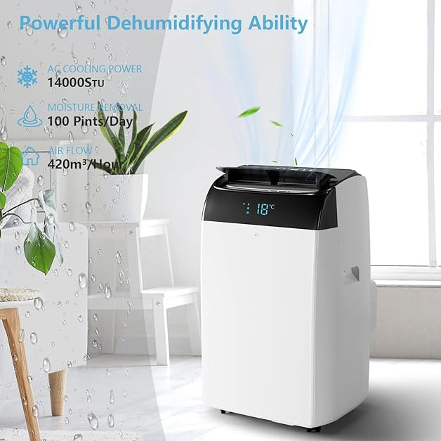 Garvee 12000 BTU 3-in-1 Portable AC Unit | Cools 550 sq.ft with Fast Auto Cooling | Quiet Air Conditioner with Dehumidifier for Bedroom & Living Room - White