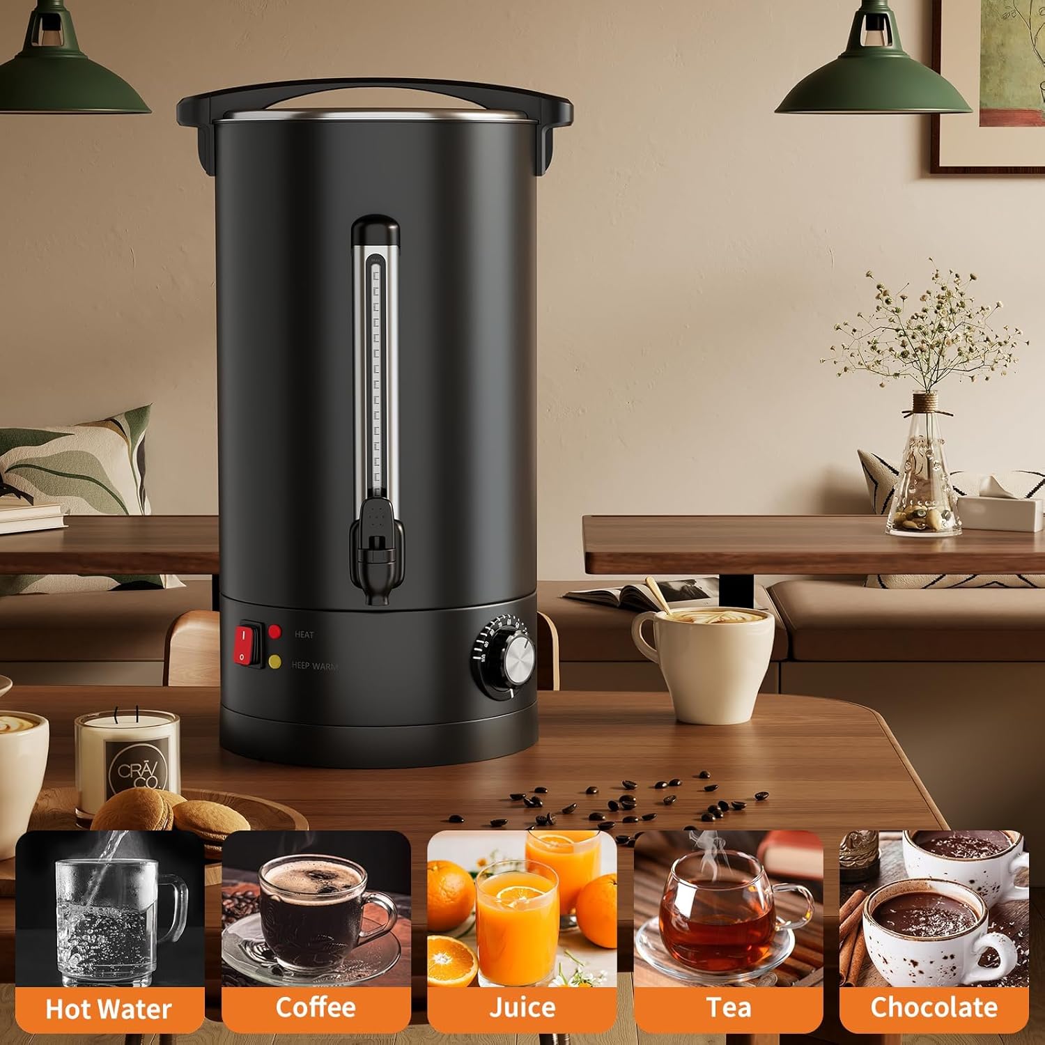 Garvee High Volume Stainless Steel Commercial Coffee Urn – 18L Double Wall Electric Hot Beverage Dispenser, Fast Heating & Easy Clean – For Catering, Buffet, Wedding, Party, Office – Specification: 18L