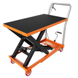 Garvee Hydraulic Lift Table Cart, 1100lbs Capacity 35.4" Lifting Height, Manual Single Scissor Lift Table with Locking Wheels and Non-Slip Pad, Hydraulic Scissor Cart for Material Handling and Transportation - Orange
