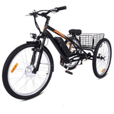 Garvee Adult 3-Wheel Electric Bike, 7-Speed Electric Trike with Basket - Black Orange / 24 inch Wheel - Black Orange