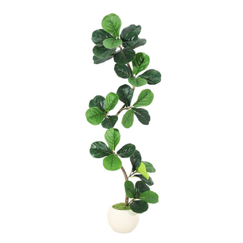 Garvee Fiddle Leaf Fig Artificial Tree with White Planter, 5ft Faux Plants Indoor with Moss, Fake Rubber Tall Fake Floor Plant in Pot - Artificial Trees for Home Office Living Room Decor
