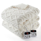Garvee Electric Blanket King Size Dual Control - Thick Tufted Sherpa Heated Blanket King with 10 Heating Levels and 10 Time Settings, ETL Certified Fast Heating Blanket King Size 90"×100", White - Off White