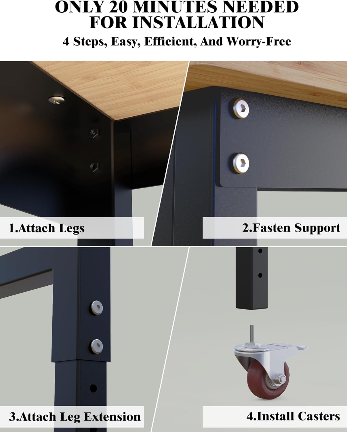 Garvee 48" x 24" Height Adjustable Workbench, 2200 Lbs Weight Capacity with Power Socket,Cable for Garages, Workshops, Homes & Offices (Metal Wheel)