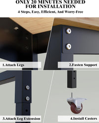 Garvee 48" x 24" Height Adjustable Workbench, 2200 Lbs Weight Capacity with Power Socket,Cable for Garages, Workshops, Homes & Offices (Metal Wheel)