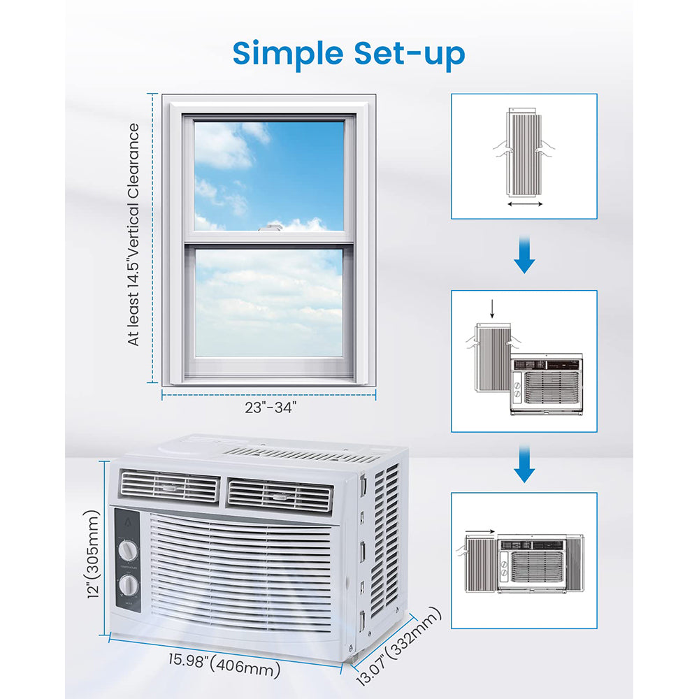 Garvee Window Air Conditioner With Reusable Filter & Controls, 5000 BTU 115V~, Suitable for 150 Sq.Ft, Window Ac Unit with 7 Level Temperature Setting,White