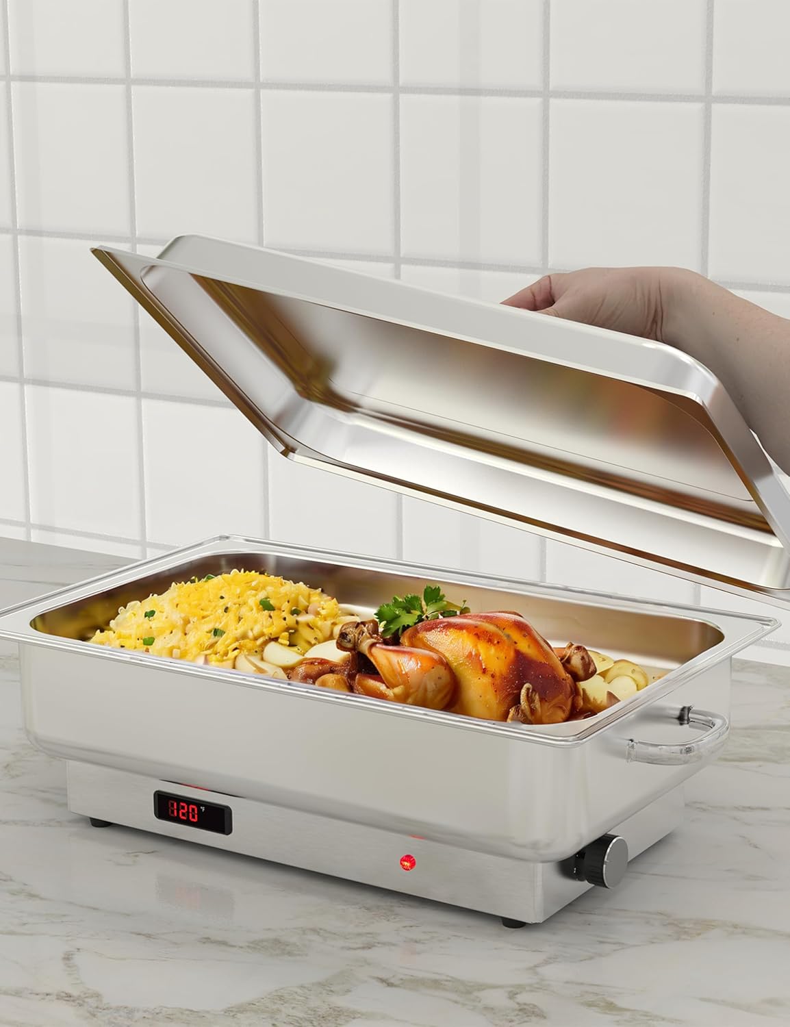 GARVEE 2 PACK Electric Chafing Dish Buffet Set 9 QT Buffet Servers and Warmers Digital Display Temperature Warming Tray Stainless Steel Food Warmer for Parties Weddings Caterings