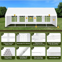 Garvee 16 x 32 FT Outdoor Party Tent Canopy Wedding Patio Camping Gazebo Shelter Pavilion Cater Wedding BBQ Events Tent w/Removable Sidewalls & 3 Storage Bags, White