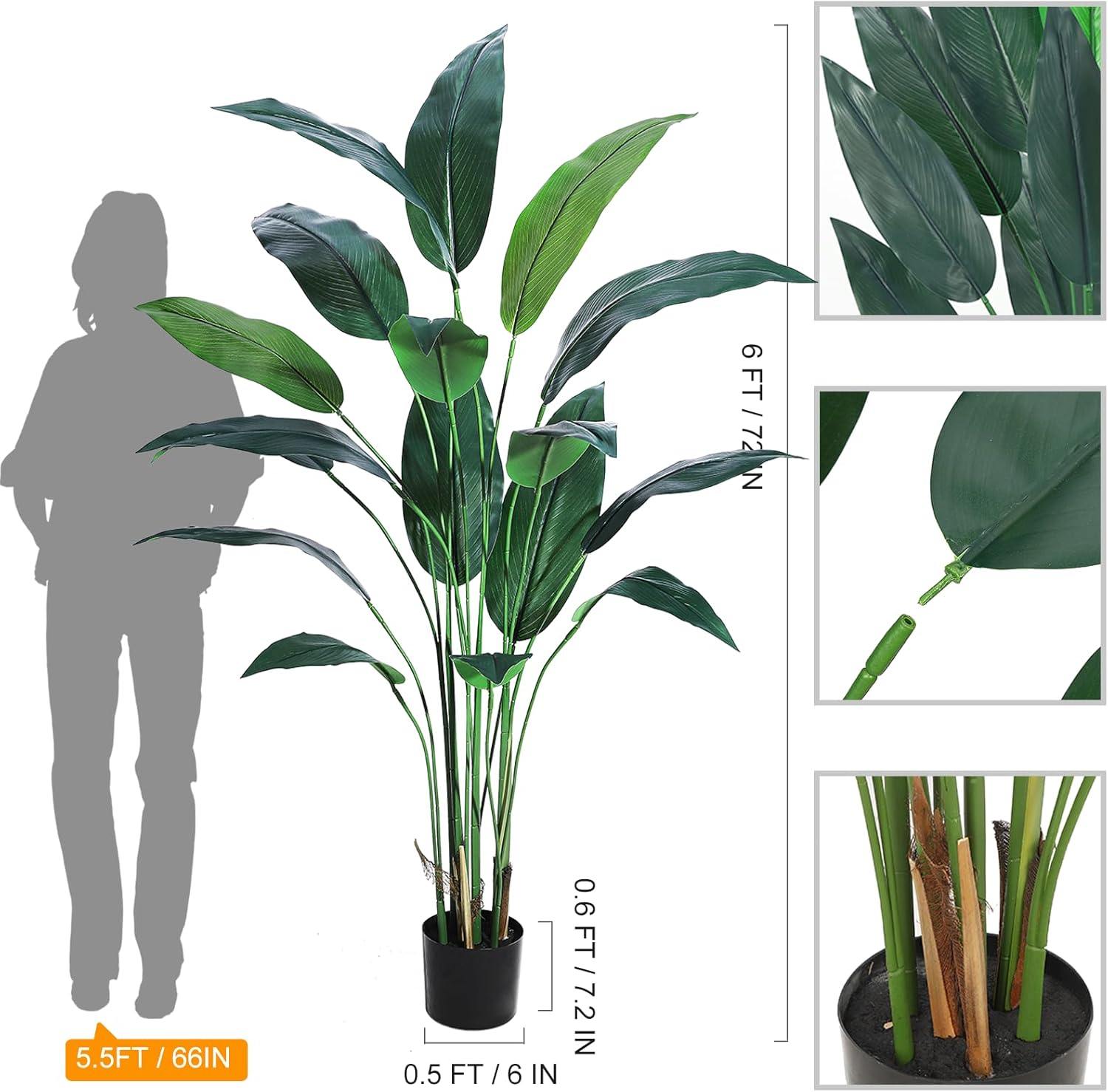 Garvee Set of 2 6FT Artificial Bird of Paradise Plant Fake Palm Tree with 17 Trunks for Indoor Outdoor