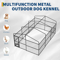 Garvee Outdoor Heavy Duty Large Dog Kennel, Walk-in Dog Cage with Metal Gate & Secure Lock, Large Dog Enclosure with Waterproof Roof, Includes Feeding Doors & Bowls for Backyard, 10x15x6 ft