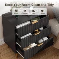 Garvee 3 Drawer Dresser for Bedroom, Modern Wooden Storage Chest with Gold Metal Handles, Anti-Tipping Design, Large Nightstand Organizer for Entryway, Hallway, Living Room, Black