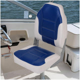 Garvee 2 Pack High Back Folding Boat Seats + Thickened Sponge Padding + Weather-Resistant PVC + Aluminum Hinges + Blue/White + Fishing, Speedboat, Canoe - Royal Blue And White Stitching