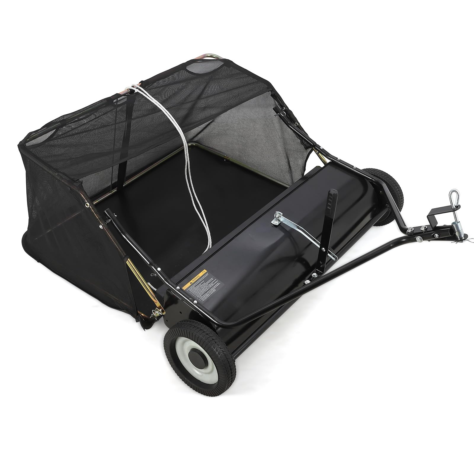 Garvee 48" Lawn Sweeper Tow Behind, Heavy Duty Yard Sweeper Pull Behind with 25 Cu.Ft Large Hopper & Adjustable Sweeping Height, Universal Leaf Grass Collector for Tractor ATV UTV, Black