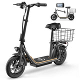 Garvee Ultimate Comfort with Electric Scooter - Long 37.5 Miles Range, 20mph Speed, Powerful 500W Motor, 46V Battery,12" Pneumatic Tire, Adjustable Seat & Deck, Carry Basket - Grey