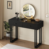 Garvee Vanity Desk with Mirror and Lights, Small Makeup Vanity with 2 Drawers, Modern Vanity Organizer with 3 Color Lights＆Adjustable Brightness, Dressing Table for Bedroom, Black - Black