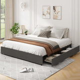 Garvee Platform Bed Frame, Fabric Upholstered with 4 Storage Drawers, No Box Spring Needed, Wooden Slats Support, Noise Free, Easy Assembly, Dark Grey(QUEEN) - Dark Grey