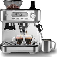 GARVEE 15-Bar All-in-One Espresso Machine with Built-In Grinder - Professional Coffee and Espresso Maker for Cappuccino and Latte, Semi-Automatic with 77 Oz Removable Water Tank, Silver