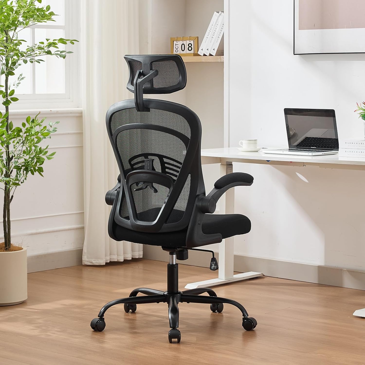 Garvee Ergonomic Office Chair, 300 LBS Capacity, High Back Mesh Desk Chair with Wheels, Flip-Up Armrests, Comfortable Lumbar Support Gaming Chairs for Home Office, Bedroom, Study, Black