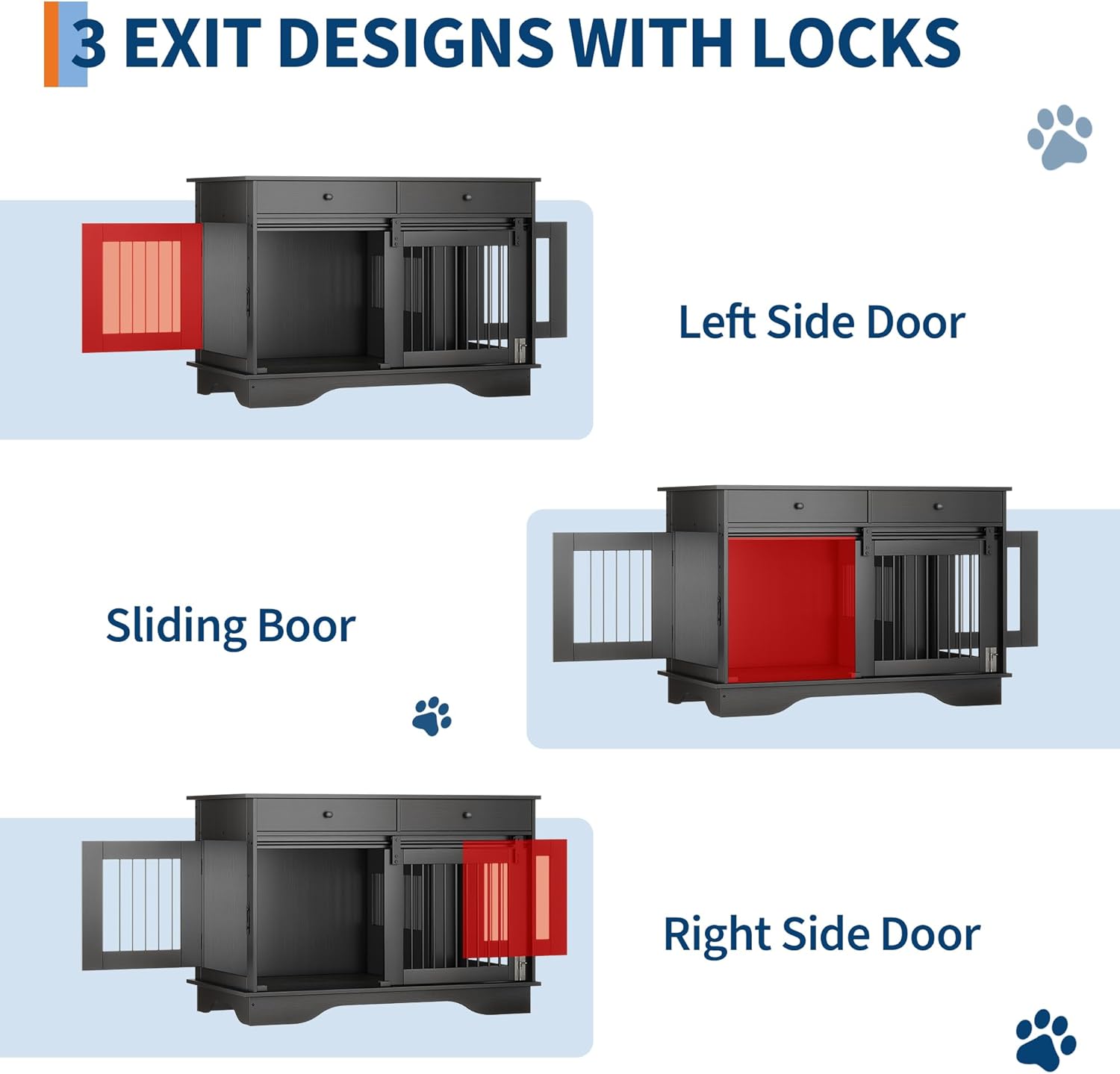 Garvee Dog Crate Furniture for 2 Dogs, 47" Double Dog Kennel with Removable Divider and 2 Drawers, Triple Doors, Decorative TV Stand Side Table, Indoor Pet Cage for Large/Medium/Small Dogs, Black