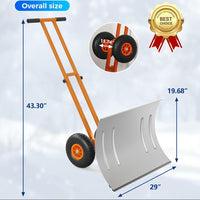 Garvee 29"W X 19.68"H Snow Pusher Shovel with Wheels,Heavy Duty Steel Snow Shovel with Wheels,Angled Blade Efficient Snow Removal With5-Position Angled Blade & Adjustable Handle for Doorway, Sidewalk,Sliver