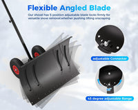 Garvee 29"W X 20"H Snow Shovel Pusher with 29" Metal Blade & Adjustable Handle, Heavy-Duty Steel Frame, Dual 10" Wheels, Replaceable Strip, for Driveways & Sidewalks