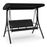 Garvee 3-Seat Outdoor Patio Swing with Adjustable Tilt Canopy - Steel Frame Black Porch Swing Chair for Backyard, Poolside, Garden, Black - Black