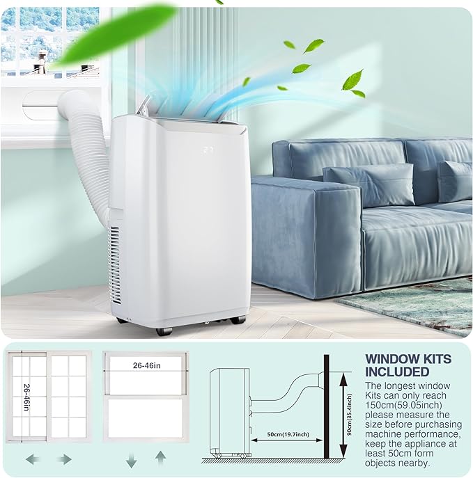 Garvee 3-in-1 Portable Air Conditioner - 12,000 BTU Capacity, Remote Control, Fast Cooling for Up to 550 Sq. Ft., Low Noise Operation, Sleep Mode & 24-Hour Timer - White