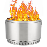 Garvee 32" Smokeless Fire Pit, 304 Stainless Steel Wood Burning with Removable Ash Pan, Round Bottom Fixing & Flame Cutout (Includes Handles) – Portable Safe Firepit for Camping, Garden, Backyard, Silver