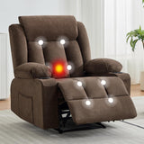 Garvee Recliner Chair 24" Seat Width, Manual Reclining Sofa with Massage and Heat, Comfy Overstuffed Rocking Chair with Side Pockets, Front Pockets and Cup Holder for Living Room, Brown - Brown