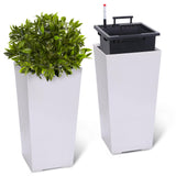 Garvee 23" Tall Planters Set of 2 - Modern Indoor/Outdoor Plant Pots with Drainage Holes, Water Level Monitor, Inner Bucket & Automatic Watering, White - White